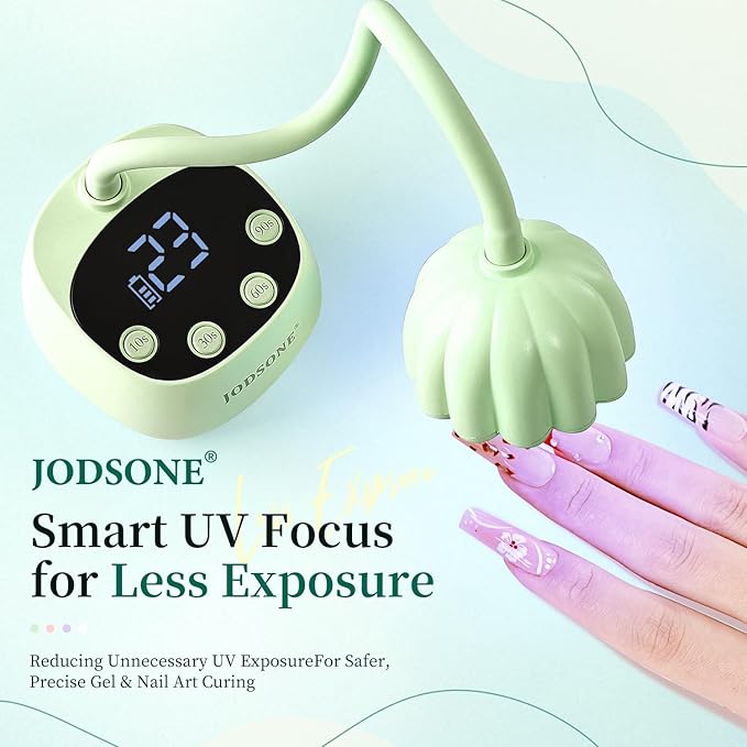 JODSONE Fast Curing U V Nail Lamp - Portable and Flexible Gooseneck Lamp with 360° Adjustable Design, Rechargeable LED Dryer for Gel Polish, Auto Sensor & 4 Timers, Home DIY Manicure Light Mint Green