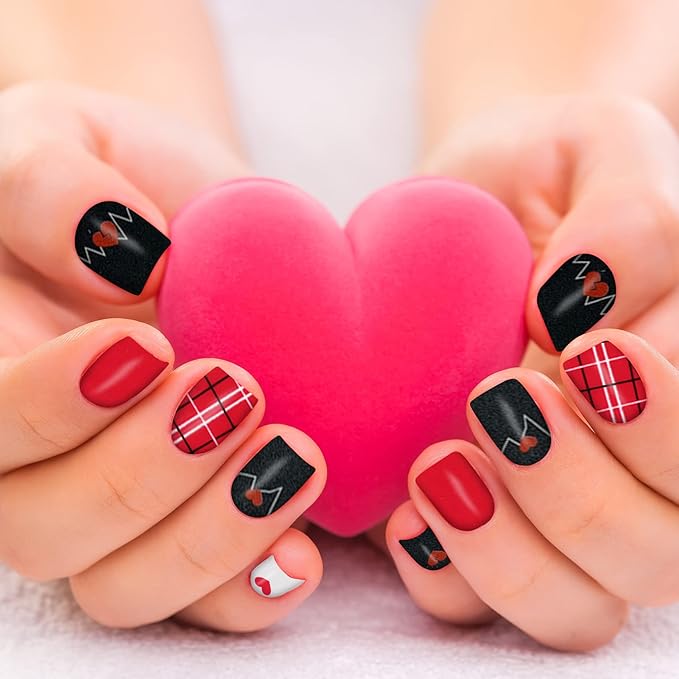 TailaiMei 12 Sheets Valentine's Day Nail Wraps Adhesive Nail Art Stickers Full Wraps Strips with 2 Pcs Nail Files for DIY Nail Decals (Heart Style)