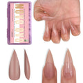 NOVO OVO Sharp Stiletto Nail Tips Press on Medium Long Pure Color Brown Pink, Pointed Soft Gel Fake Acrylic Extension, Full Cover False Nails for Salon DIY x 16 Sizes 224 pcs