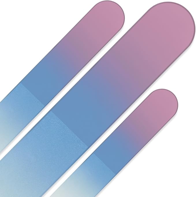 Glass Nail File Manicure Set - Mont Bleu Best Set of 3 Glass Nail Files in Pouch - Rainbow Colors - Genuine Czech Tempered Glass - Handmade in EU - Premium Nail Filer Kit for Natural Nails