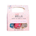 MISS NELLA PARTY COLLECTION 3-3 peel off, odour free, water base glitter nail polishes Pack- Blue The Candles (blue), Confetti Clouds (clear) & Marshmallow Overloud (coral)