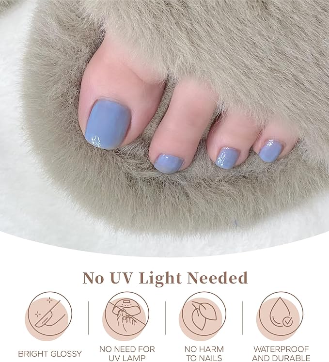 Toe Gel Nail Stickers - 34PCS Salon Quality Wraps no UV Light Needed - Long Lasting Toe Nail Polish Strips for Women (Sky Blue)