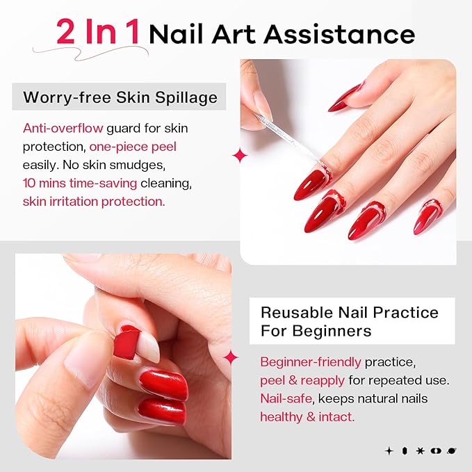 Polish Liquid Latex for Nails: 100% Solves Gel Overflow to Save Cleaning Time - Latex Nail Polish Barrier Peel off Protectors for Easy Practice Many Times, Perfect for Beginners
