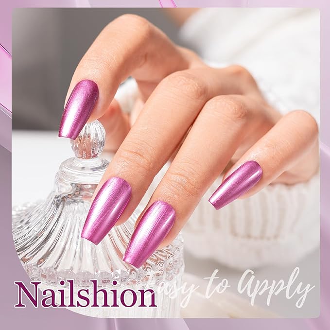 Metallic Purple Rose Nail Polish with 3-in-1 Clear Base Top Coat, Fast Air Dry Fingernail Polish Duo, Non-Gel, Opaque, Glossy Luxury Nail Art Fingernail Toenail Polishes