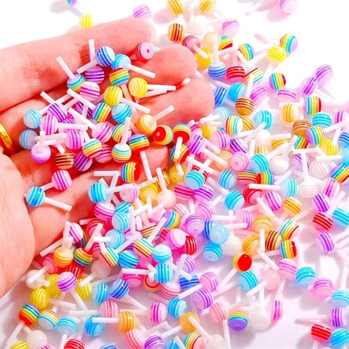 Nail Art 3D Charms Lollipop Kawaii Mini Candy Nail DIY Crafting Cartoon Accessories Manicure Mix Colors 100 PCS