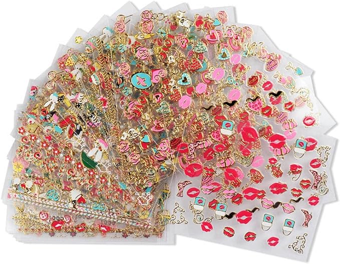 Lips Nail Stickers for Valentine's Day, 3D Gold Nail Decals Foils Nail Art Supplies Valentines Heart Red Lip Self-Adhesive Nail Design Metallic Nail Stickers for Women Girls DIY Nail Decoration 30 PCS