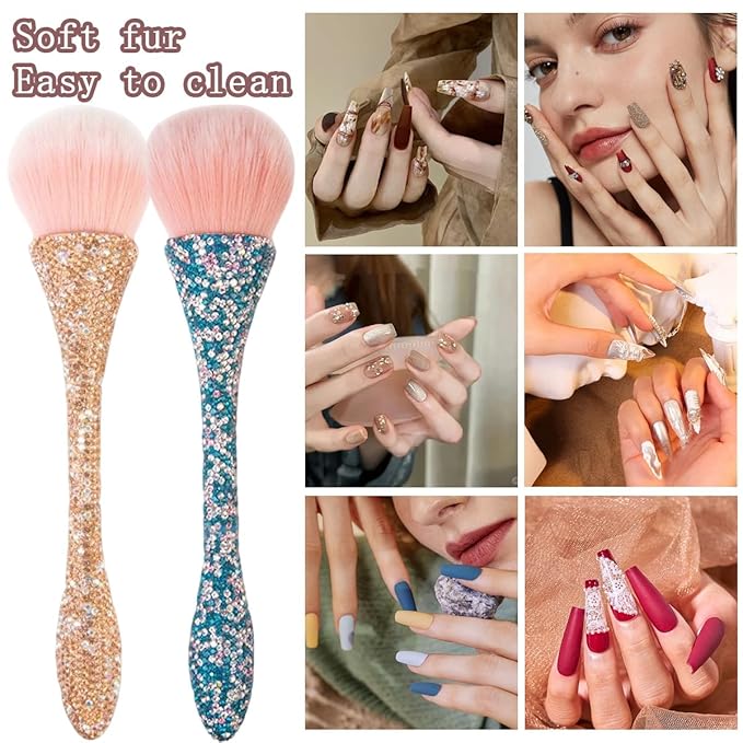 2 PCS Large Nail Art Dust Brush Shiny Rhinestone Nail Fust Brush Ultra Soft Nylon Loose Powder Makeup Brush for Cleaner Brushes forArt Cleaner Tools Shape & Makeup Brushes (Khaki, Blue）