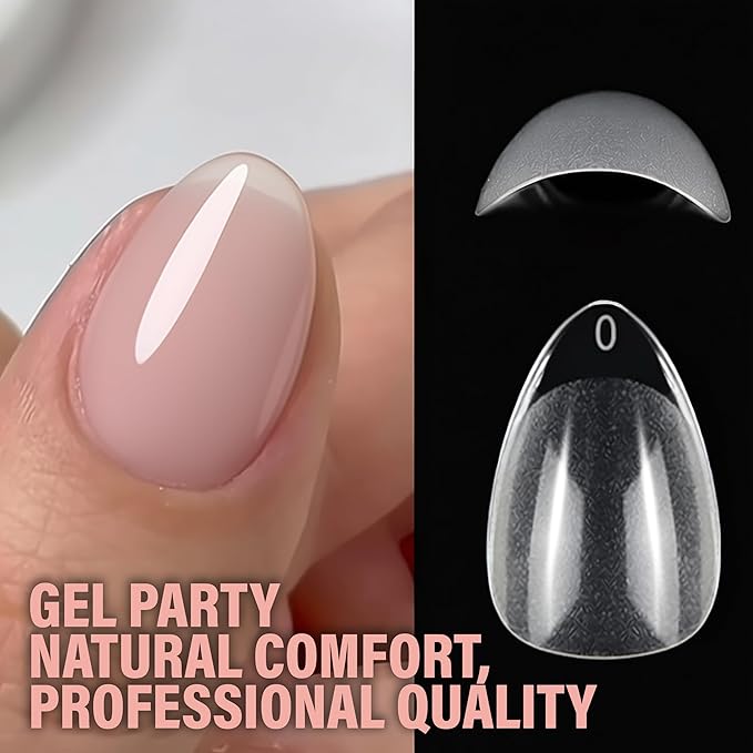 GELPARTY Soft Gel Nail Tips Short Almond - 240Pcs Pre-Buffed Matte Full Cover Tips - Natural Look, No Filing Needed, Soak Off Gel Extension System - Clear False Nails (12 Sizes)