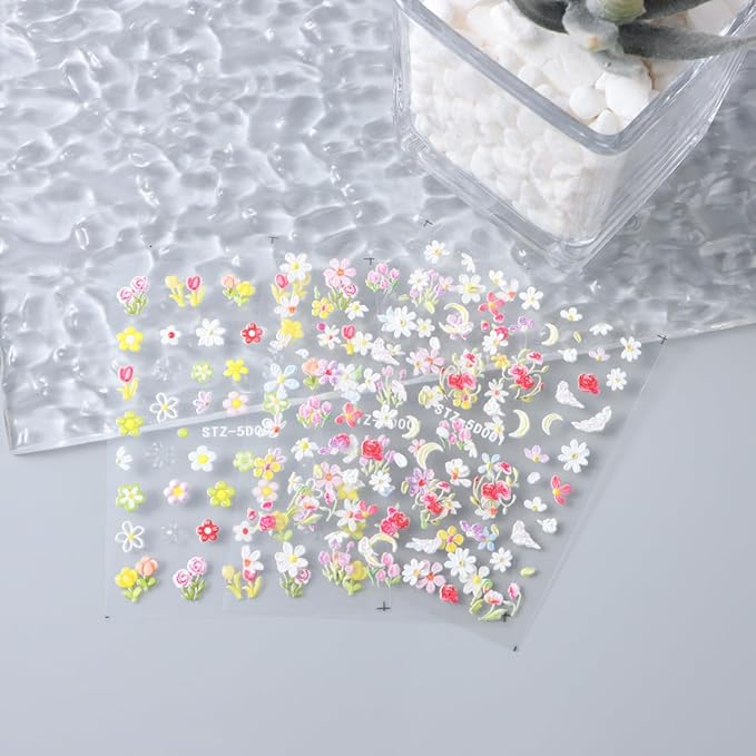 Stickers para Uñas Nail Stickers Self-Adhesive Sticker para Uñas Colorful 3D Flower Calcomanías Floral Nail Stickers Art Design Accessories Hight Quality 8 Sheets