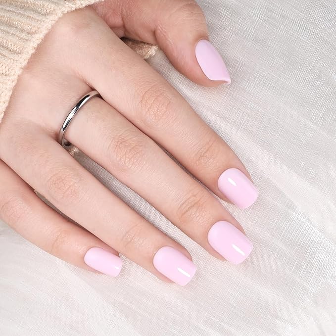Pink Press On Nails Square - Pink Short Square Fake Nails, Press On Nails Reusable Stick On Nails in 15 Sizes, 30pcs False Nail Kit for Women & Girls (GirlyPink)