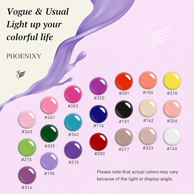 PHOENIXY 24 PCS Gel Nail Polish, Purple Colors Gel Nail Polish Set with Base Glossy Matte Top Coat Black Red Nail Kit Gifts for Women (PCB9028)