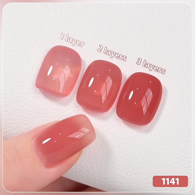 GAOY Jelly Burgundy Gel Nail Polish Set, 6 Transparent Colors Red Pink Brown Nude Soak Off UV Light Cure Gel Polish Kit for Salon and Nail Art DIY at Home