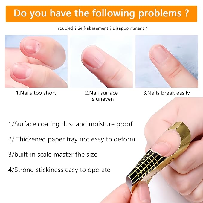 Yokilly Nail Forms for Acrylic, Polygel Tips Guide, Builder Gel - 200PCS Roll With Numbers Marked for Salon Former Stickers, Nail Art DIY