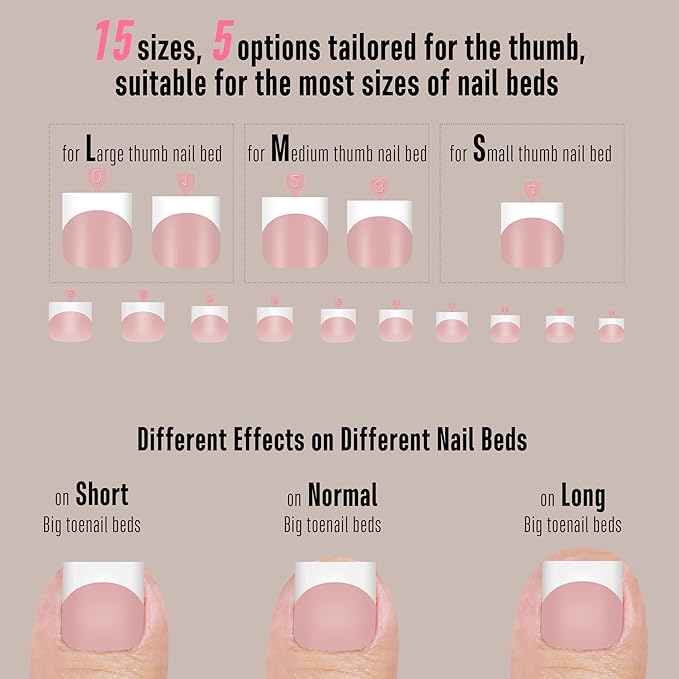 NOVO OVO French Tip Toe Nail Tips press on 8 MIXED COLOR, Sharp Square Toe Nail Tips BABY PINK Toenail Extension, Need Builder Gel Top Coat, no Glue, Full Cover Acrylic for DIY x 15 Sizes 240 pcs