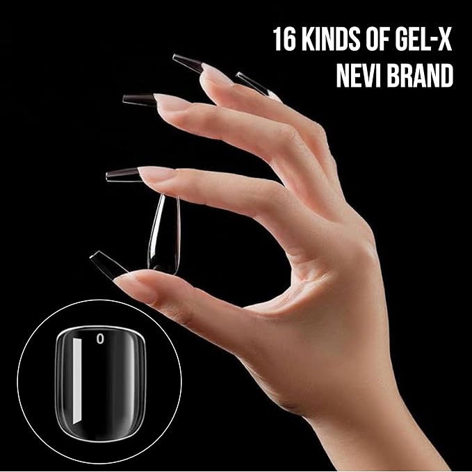 Nail Gel-X Natural Square Short Tips Set - NeVi USA Premium Quality, 600 Tips in 12 Sizes - Complete DIY Nail Extension Kit | No Size 00 Included, #10&11 are in the same section #10