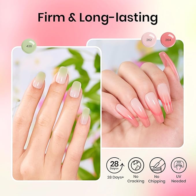 Beetles Pastel Poly Nail Gel Kit 12Pcs Green Pink Glitter Nail Extension Gel Set with Base Top Coat Manicure Enhancement for Beginners Nail Art DIY Home Gifts for Women