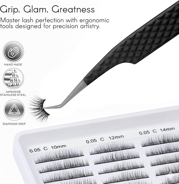 Lash Tweezers Set – Professional Eyelash Extension Tweezers Kit with Case & Brush – 3 Precision Lash Tweezers for Volume, Isolation & Classic Lashes – Anti-Static, Non-Slip Grip