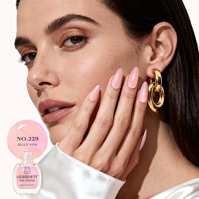 AZUREBEAUTY Nail Polish,Nude Pink Shimmer Quick Dry Complete Natural Super Lustrous,Professional for DIY Manicure and Pedicure at Home