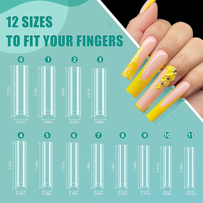 XL Long Clear Nail Tips: Half Cover 240PCS No C Curve Tapered Square Straight Nail Tips with 240PCS Stiletto Nail Tips for Salon Manicurist - Nail Extension Tips for Home DIY Manicure Hobbyists