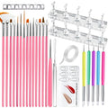 Nail Stand For Press On With Nail Art Brushes Nail Holder For Painting Practice Display Presson Nails Nail Art tools Set with Nail Dotting 3D Sculpting tools, Practice Kit Tech (Clear, Large)