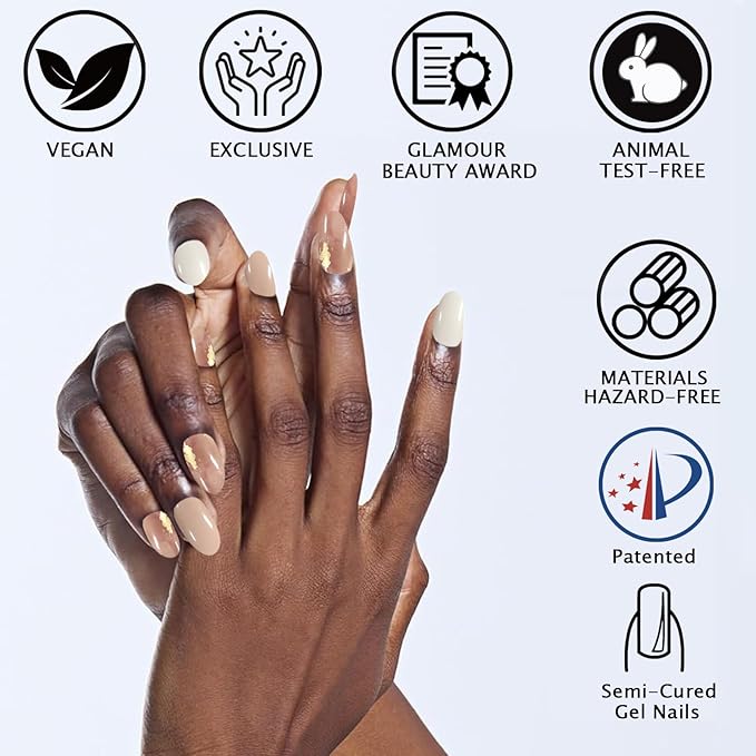 Gold Semi Cured Gel Nail Strips UV/LED Light Needed 20Pcs Cream Gel Nail Stickers with Design Glossy Marble Nails Polish Strips Full Polish Self Adhesive Nails Wraps for Women