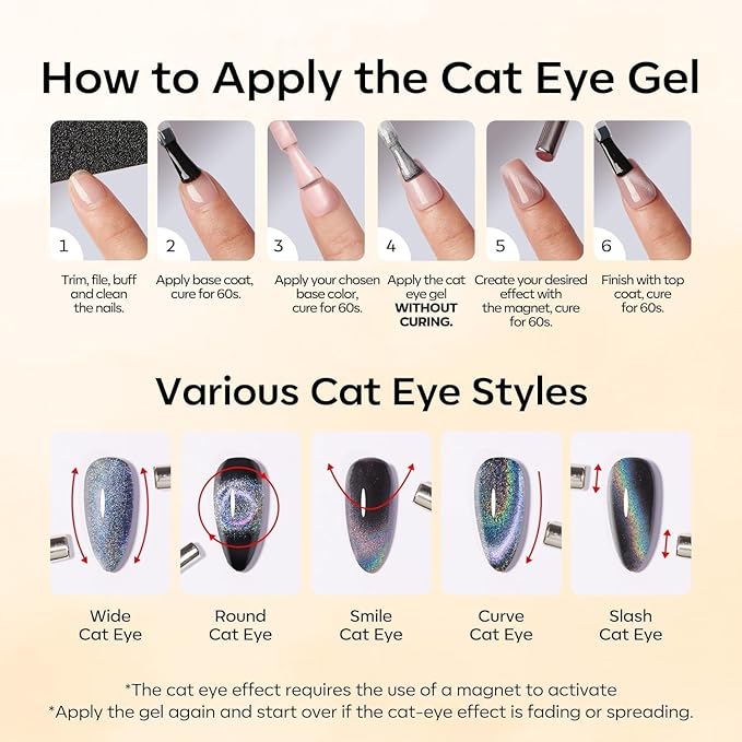 modelones Silk Cat Eye Gel Nail Polish,Pearl Nude Gel Polish Glitter Glass Polish with Magnet Soak Off Led Shimmer Shell Valentin 15 ML