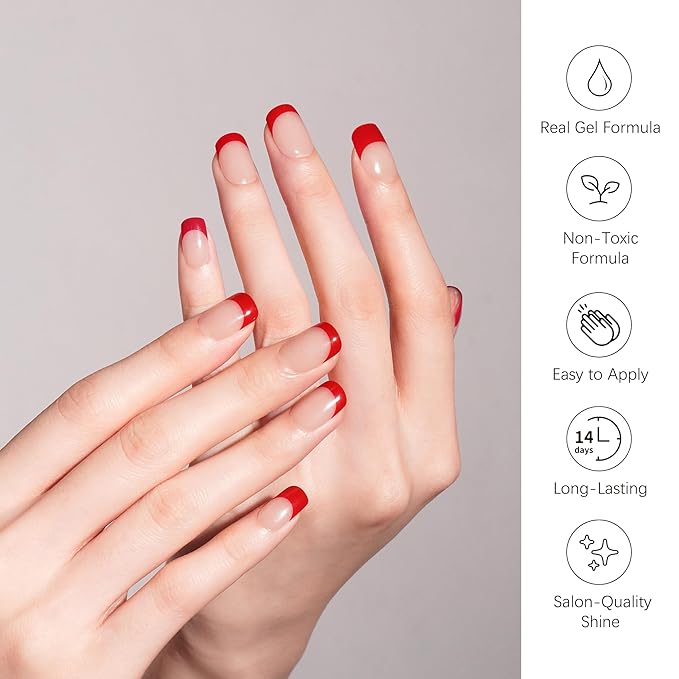 DANNI & TONI Semi Cured Gel Nail Strips French Red Tips Gel Nail Wraps 28 Stickers |Ruby Radiance