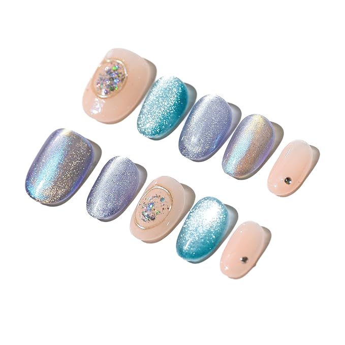 Sun&Beam Nails Handmade Press-on Medium Coffin Ballerina Sweet Design Fashion False Nail Tips 10 Pcs Set (L, #219)