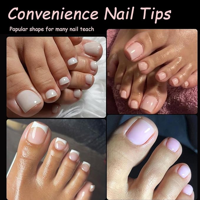 AddFavor 240pcs Toe Nail Tips Matte Soft Gel Toenail Tips Full Cover Square Acrylic Artificial False Fake Toe Nails Tips for Salon and Home Foot Pedicure Manicure