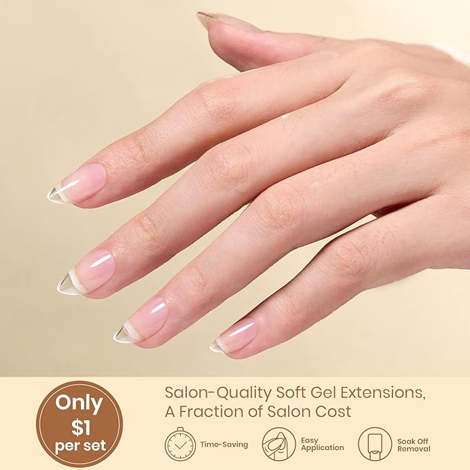 Beetles Flat-X Gel Nail Tips - Short Almond Press-On Nails 16 Sizes 320 pcs | Pre-Etched Half-Matte Full-Cover Soft Gel Tips Fake Nail for Flat & Natural Nail Beds - Easy DIY Salon