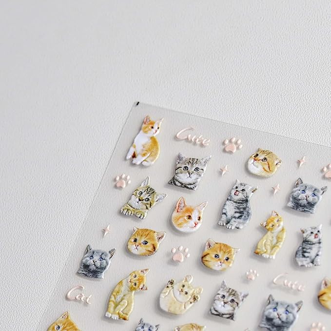 3 Sheets Cat Nail Stickers, Cute Nail Stickers, Cat Nail Decals, Cute Nail Art Stickers, Embossed Cat Claw Nail Stickers, Embossed, Cute Nail Supplies, Nail Art Stickers, DIY Nails