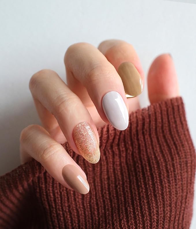 Nail Polish Strips (No UV Lamp Needed) - 22 Pcs Salon Quality Gel Nail Stickers - Long Lasting Wraps (Sepia Tone Brown)
