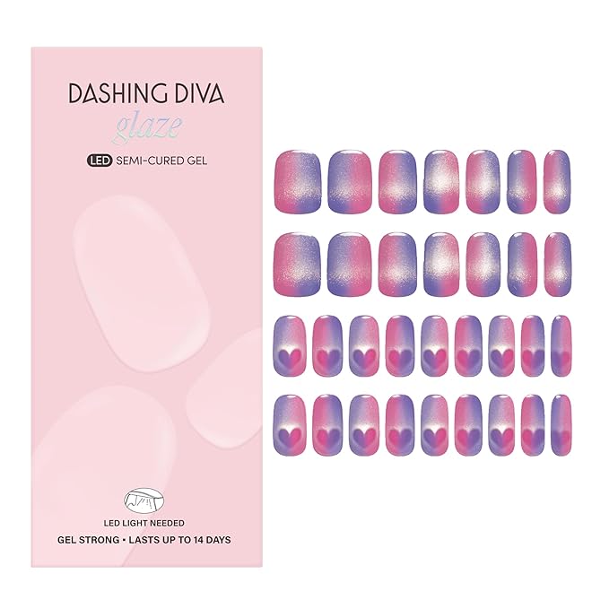 Dashing Diva Glaze Effects Nail Strip Set - He's Cuter in Person - Long Lasting, Chip Resistant, Semi-Cured Gel Nails - 4-Piece Manicure Set with 32 Strips