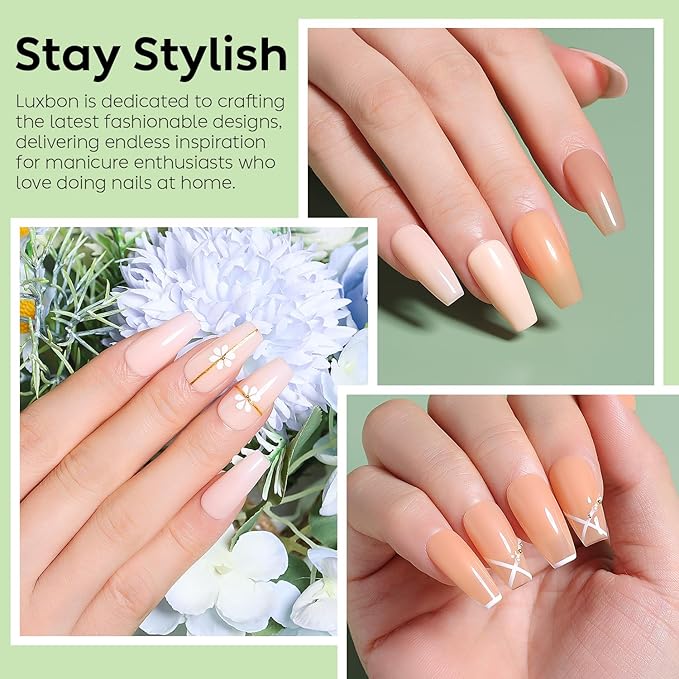 Luxbon 5 IN 1 Rubber Base Color Gel Nail Polish Set, 6 Colors Apex Building Self-leveling Nude Gel Polish Pink Peach Nail Polish Neutral Sheer for Nails UV LED Soak Off Gifts for Women Kit 006