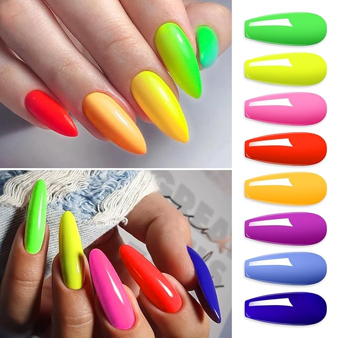 MTSSII Neon Gel Nail Polish Set, 8 Colors Hot Pink Yellow Green Blue Red Purple Spring Summer Fluorescent Gel Polish Set for Home DIY Manicure Nail Salon