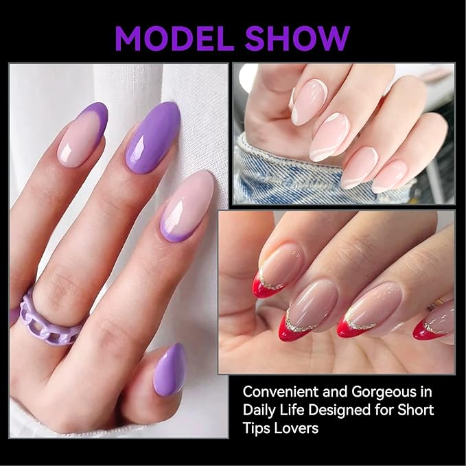 Gelike ec Short Almond Nail Tips: 240PCS Soft Gel Tips for Almond Shaped Full Cover Gel Nail Tips Pre Etched - PMMA Resin Clear False Nails 10 Sizes