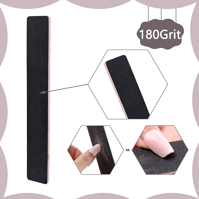 20 Pack Nail Files, 100/180 Grit, Black Professional Reusable Emery Boards Manicure Tool for Acrylic Nails, Nail Buffering Files, Rectangle