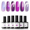modelones Gel Nail Polish Set 6 Colors Purple Silver Cat Eye Gel Nail Polish Glitter Purple Chameleon Sparkle Silver Shade Shimmer Magnet Polish Soak Off Led Nail Art DIY Salon Gift For Women Girl