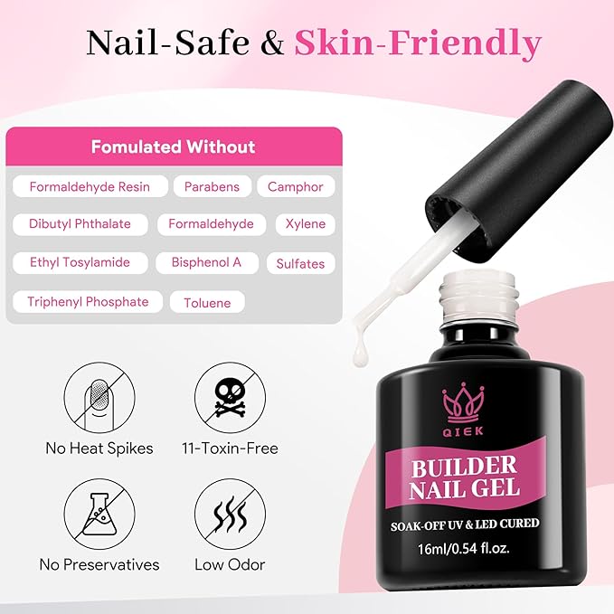 Builder Nail Gel, Milky White Builder for Nails Strengthener, 8-in-One Apex Enhancement Extension Hard Building Color Gel LED Lamp Cured Rubber Base Coat for DIY Beginners & Salon Manicure 16ML