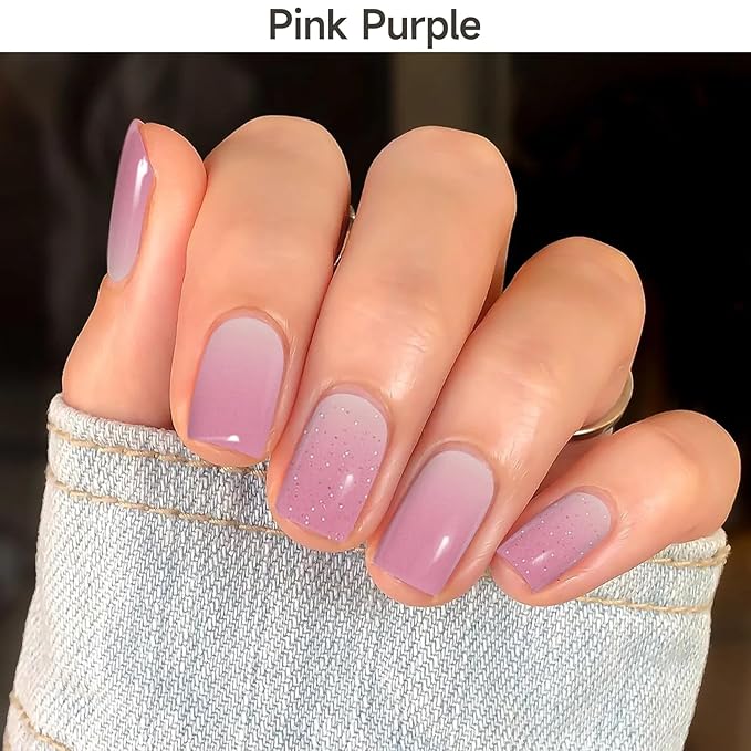 Semi Cured Gel Nail Strips (Pink), 28 pcs Gel Nail Stickers, Work with Any UV Lights, Long-Lasting NailWraps for Women, Salon-Quality, Easy to Apply & Remove