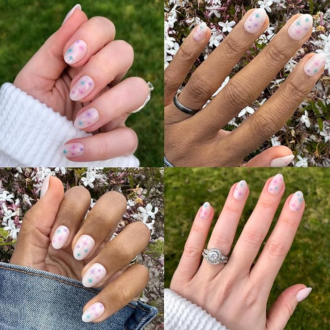 Olive & June Maximalist Instant Mani Press-On Nails (Glue) | 42 Fake Nails, 21 Sizes | Non-Toxic, Long-Lasting Big, Bold Gorgeous Realistic Look | Salon-Quality | Short, Almond | Sparkle Party