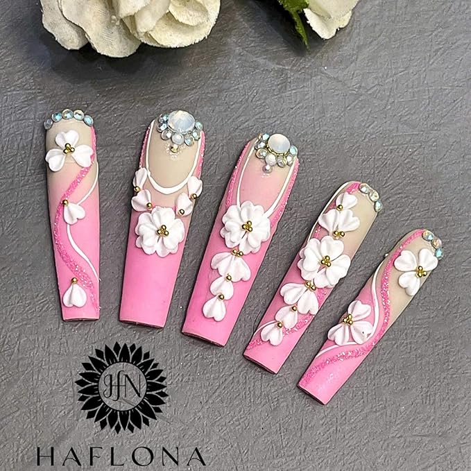 Set 20Pcs White Heart 3D Flowers for Nails, Handmade 3D Acrylic Flowers for Valentine - Wedding Nails, Flower Nail Made by Acrylic Powder Design Deco Nail Art Women Girls (15 White Heart 2#)