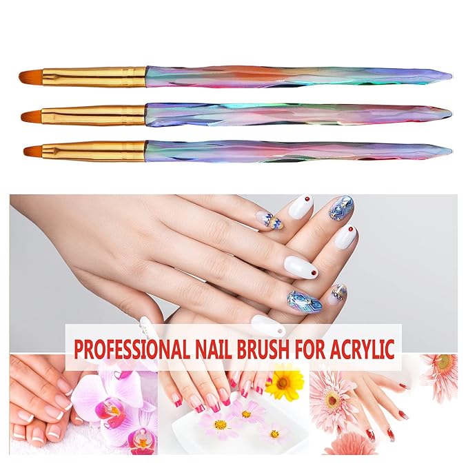 SILPECWEE 3Pcs Nail Art Clean Up Brush, Acrylic Nail Art Brushes, Nail Design Brush Nail Painting Pen Manicure Brush for Dipping Powder, Cleaner, Remove Polish, Builder UV Gel, Makeup