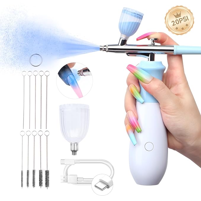 SAVILAND 25 PSI Airbrush Kit: Rechargeable Nail Airbrush Machine 3 High-Pressure Modes Cordless Airbrush for Nails with Compressor 0.3 mm Nano Nozzle Airbrush Paint for Nails Art with Cleaning Tools