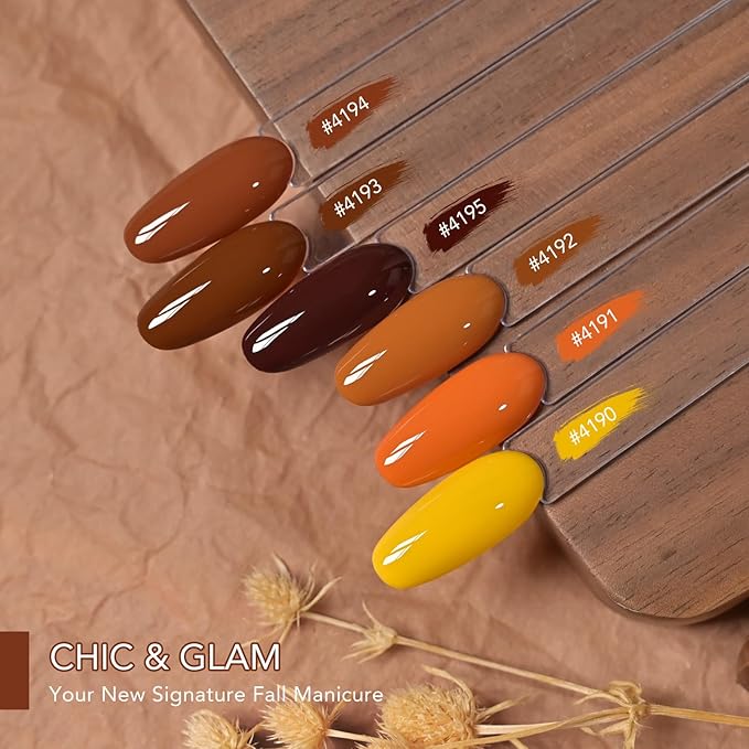 GAOY Brown Fall Gel Nail Polish Set, 6 Colors Burgundy Red Orange Yellow, UV Light Cure Gel Polish for Nail Art DIY at Home