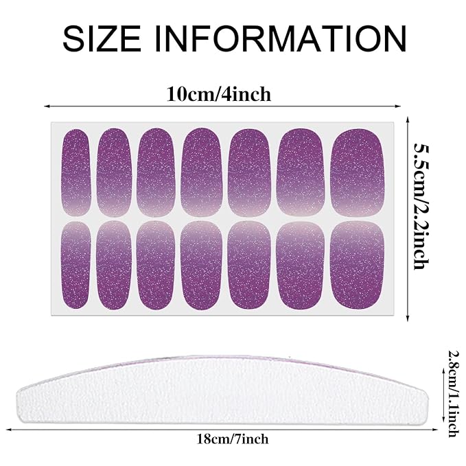 WOKOTO 20 Sheets Soilid Glitter Full Nail Stickers for Women Nails Polish Strips Gel Wraps Strips Sticker for Girls, Solid Pink Purple Cute Glitter Nail Polish Stickers Gel Strips