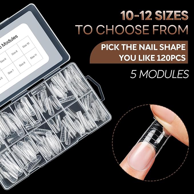 Nicedeco Poly Extension Gel Dual Nail Forms, 120pcs Nail Molds for Builder Extension, 5 Style 12 Size Dual Forms for Gel Nail Tips Nail Art Design Salon DIY Kit 2
