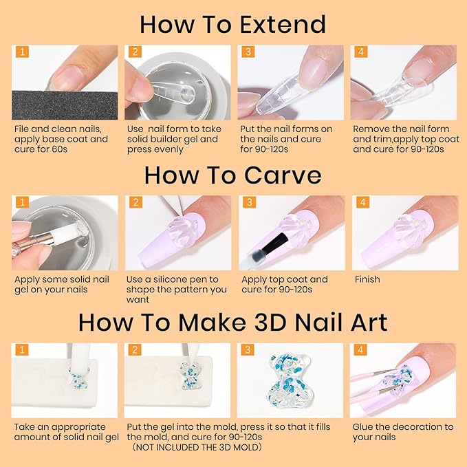 MIZHSE Solid Builder Gel - 1 oz Clear Non Stick Hand Hard Gel with 6 Colors Chrome Powder Nail Form Extension Kit for Nail Salon Home DIY