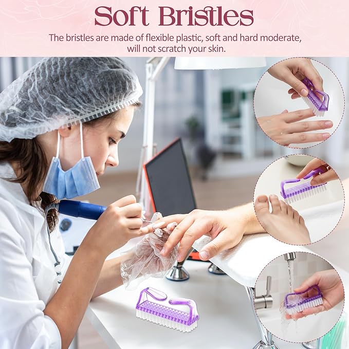 EBOOT 4 Pieces Handle Plastic Nail Brush Nail Hand Scrubbing Cleaning Brush(Pink,Clear,Orange,Purple)