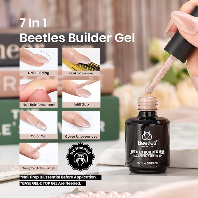 Beetles Builder Gel Kit-Star Cascade 4 Colors 7 in 1 Nail Thickening Strengthening Building Apex with Liner Nail Brush for Beginner DIY Salon at Home,Cat Eye Builder Nail Gel,UV & LED Lamp Needed